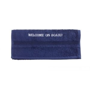 Gastendoekje Welcome on board geborduurd 30 x 50 cm navy