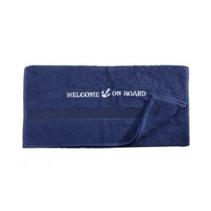 Handdoek "Welcome on board" geborduurd 50 x 100 cm navy