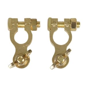 Accuklemmenset koper verguld met vleugelmoer + & -